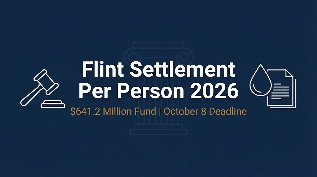 Flint settlement per person 2026 banner showing $641.2 million fund and October 8 deadline.