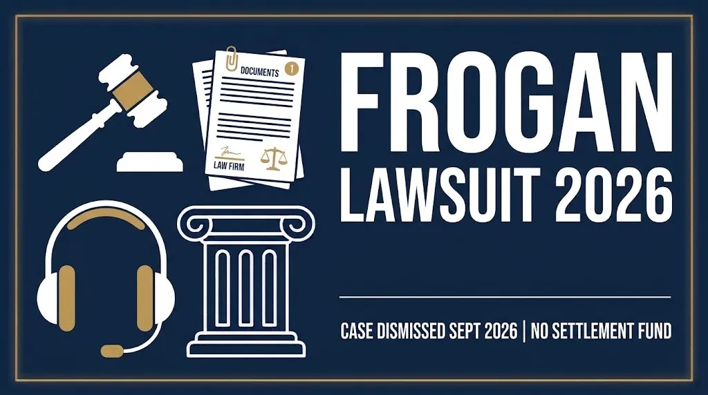 Frogan lawsuit 2026 banner showing case dismissed in September 2026 with no settlement fund.