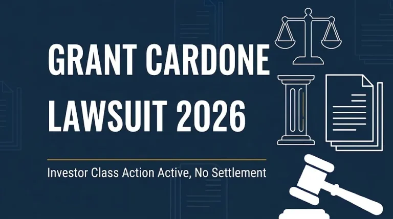 Grant Cardone lawsuit 2026 banner showing active investor class action with no settlement