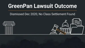 GreenPan lawsuit outcome banner dismissed December 2020, no class settlement found