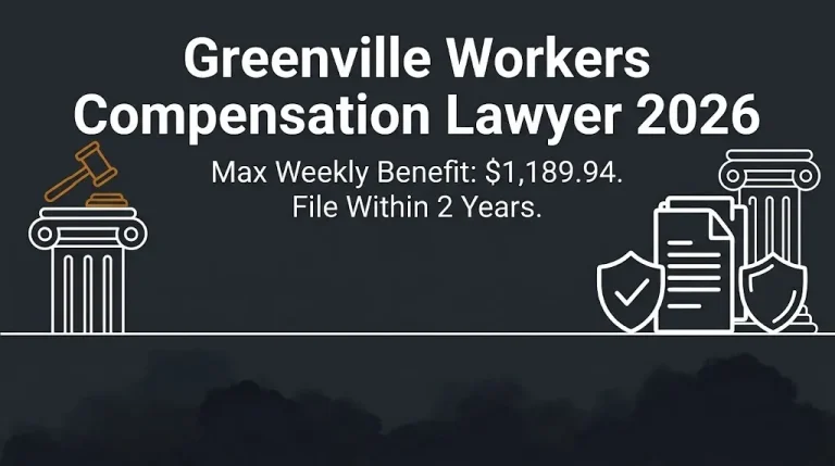 Greenville workers compensation lawyer 2026 banner showing $1,189.94 max weekly benefit and two-year filing deadline.