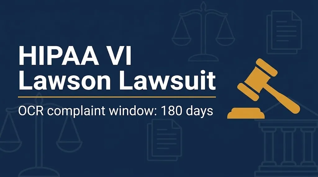 HIPAA violation lawsuit 2026 banner showing the 180 day OCR complaint window