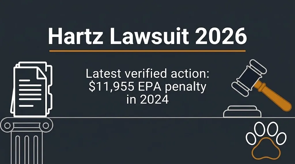 Hartz lawsuit 2026 banner showing the latest verified EPA penalty of $11,955.