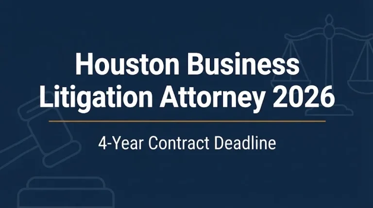 Houston business litigation attorney 2026 banner showing the four-year contract deadline.