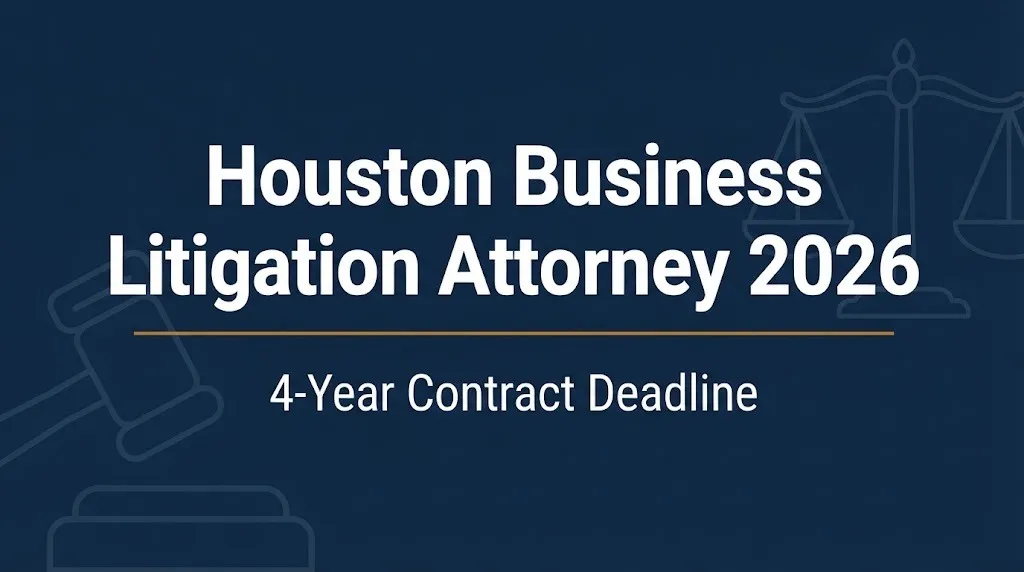 Houston business litigation attorney 2026 banner showing the four-year contract deadline.