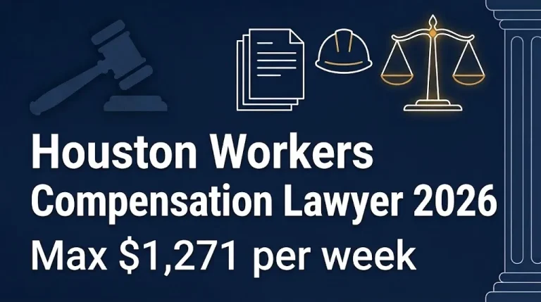 Houston workers compensation lawyer 2026 banner showing max weekly benefit of $1,271.