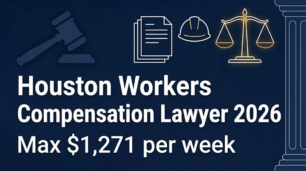 Houston workers compensation lawyer 2026 banner showing max weekly benefit of $1,271.