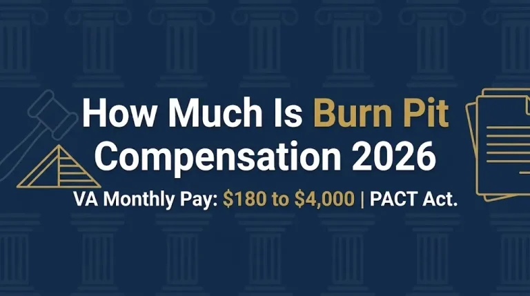 How much is burn pit compensation 2026 banner showing VA monthly pay range and PACT Act.