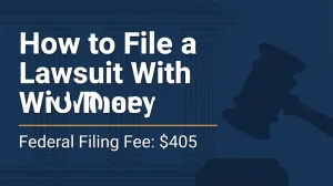 How to file a lawsuit with no money banner showing the $405 federal filing fee