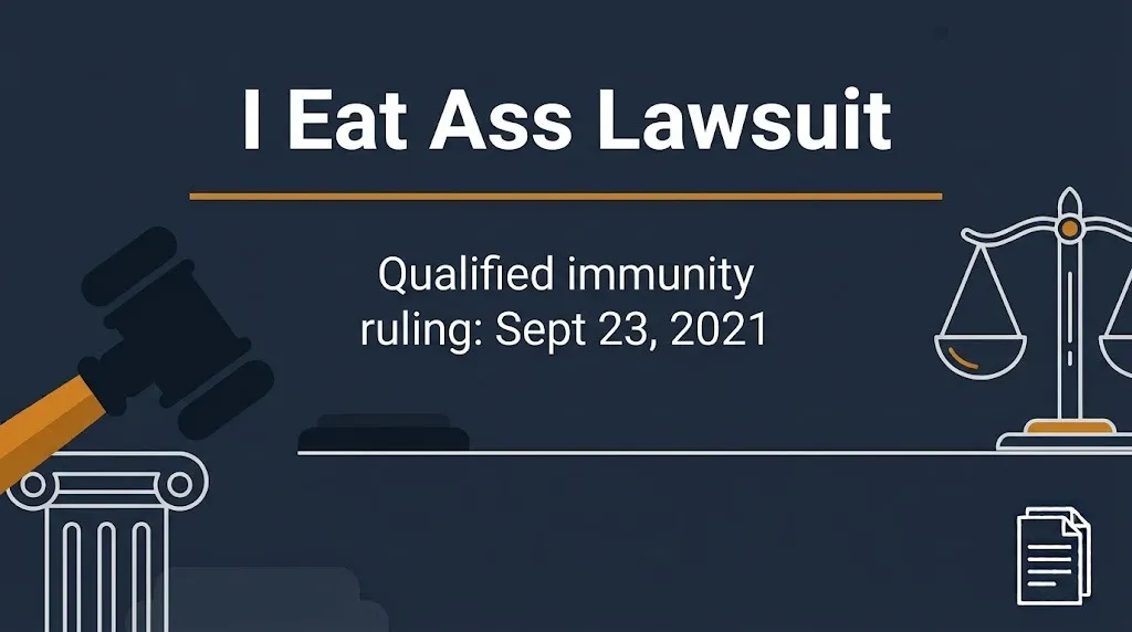 I eat ass lawsuit banner noting the September 23, 2021 qualified immunity ruling in Webb v. English