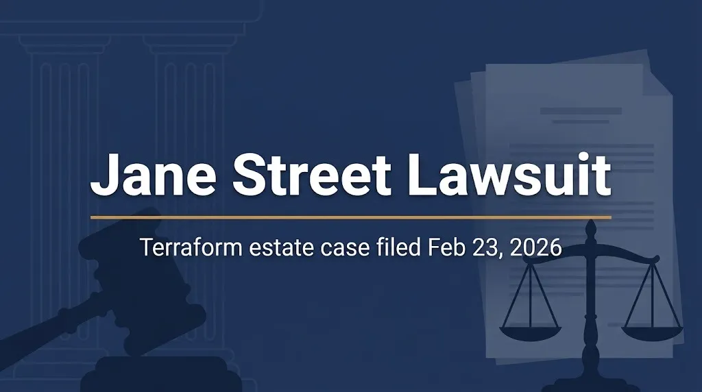 Jane Street lawsuit banner noting the Terraform estate case filed February 23, 2026