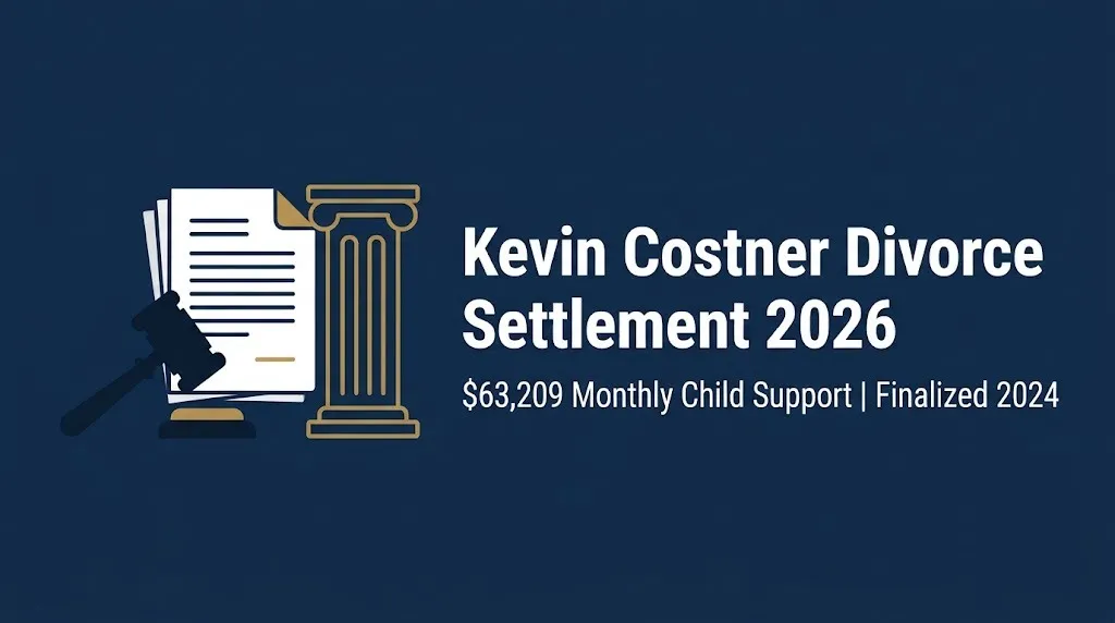 Kevin Costner divorce settlement 2026 banner showing $63,209 monthly child support figure.