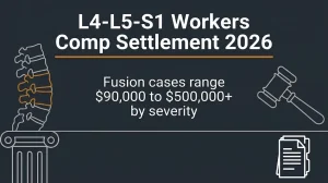 L4-L5-S1 workers comp settlement 2026 banner showing fusion case value ranges by severity.