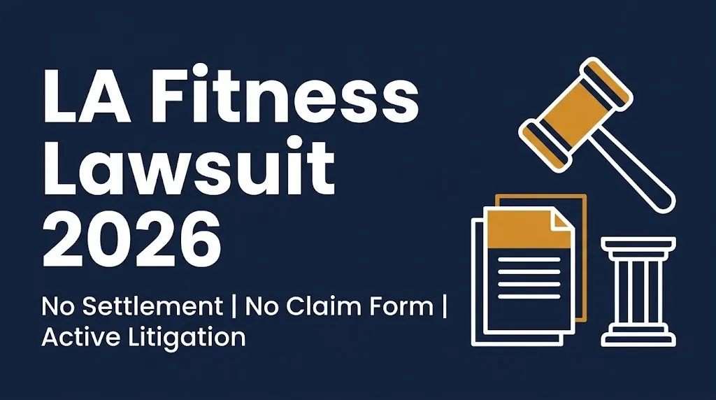 LA Fitness lawsuit 2026 banner showing no settlement exists and the case remains in active litigation.