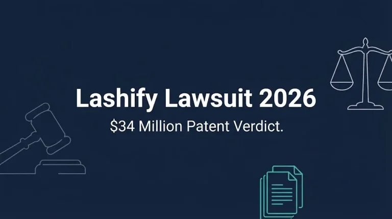 Lashify lawsuit 2026 banner highlighting the $34 million patent verdict against Worldbeauty.