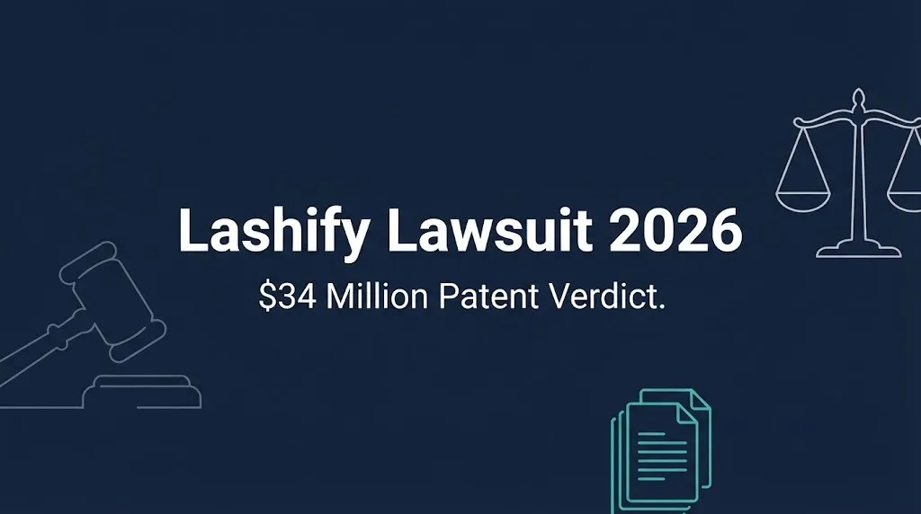 Lashify lawsuit 2026 banner highlighting the $34 million patent verdict against Worldbeauty.