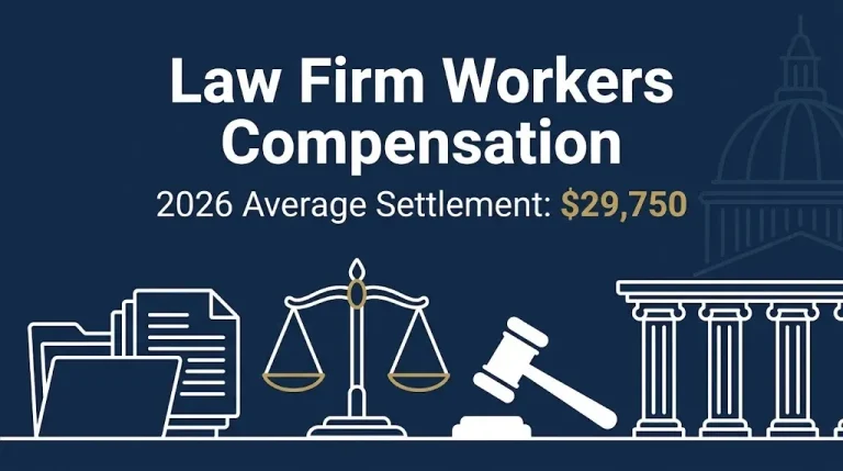 Law firm workers compensation 2026 hero banner showing national average settlement of $29,750