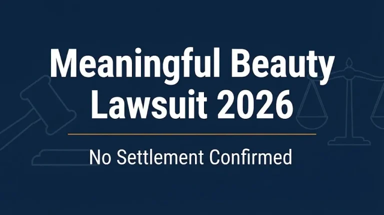 Meaningful Beauty lawsuit 2026 banner showing active litigation and no confirmed settlement.
