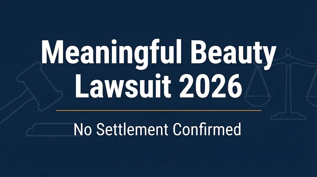 Meaningful Beauty lawsuit 2026 banner showing active litigation and no confirmed settlement.