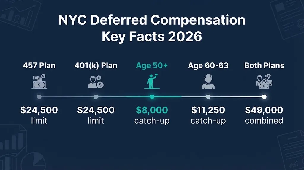 NYC Deferred Compensation 2026 contribution limits timeline showing 457 and 401k plan amounts.