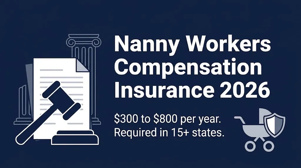 Nanny workers compensation insurance 2026 banner showing $300 to $800 annual cost and state rules.