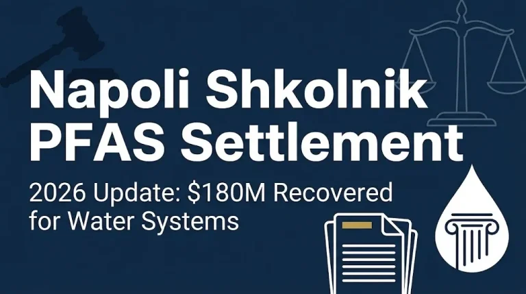 Napoli Shkolnik PFAS settlement 2026 hero banner showing $180 million recovered for water systems