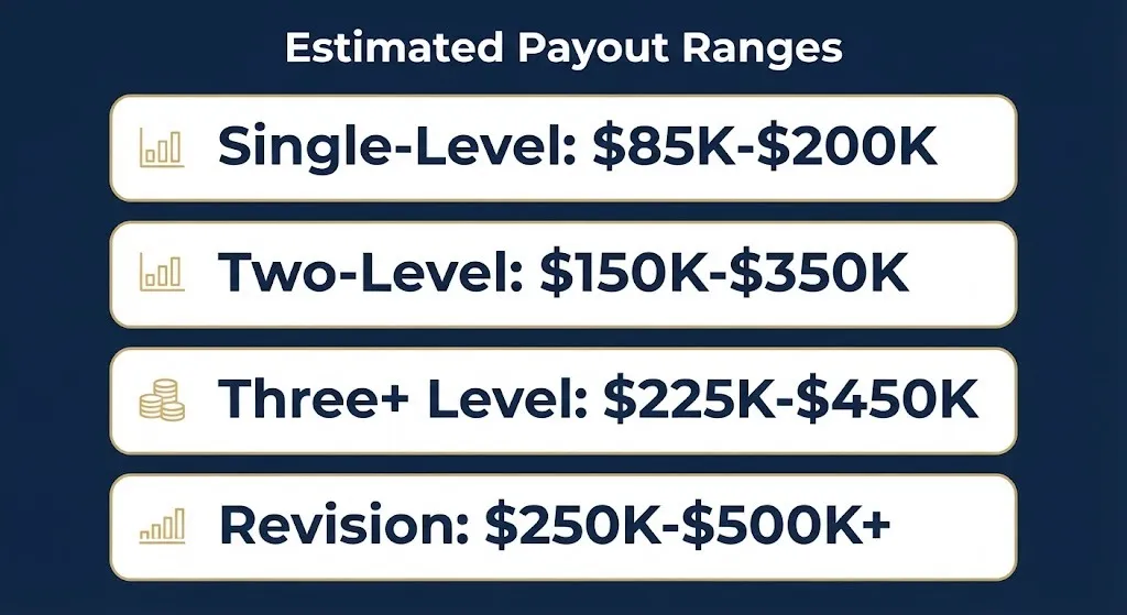 Neck fusion workers comp settlement payout tiers by fusion level from single to revision