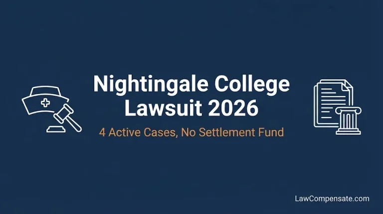 Nightingale College lawsuit 2026 infographic showing four active cases and no settlement fund.