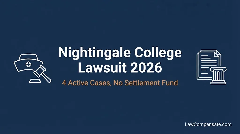 Nightingale College lawsuit 2026 infographic showing four active cases and no settlement fund.