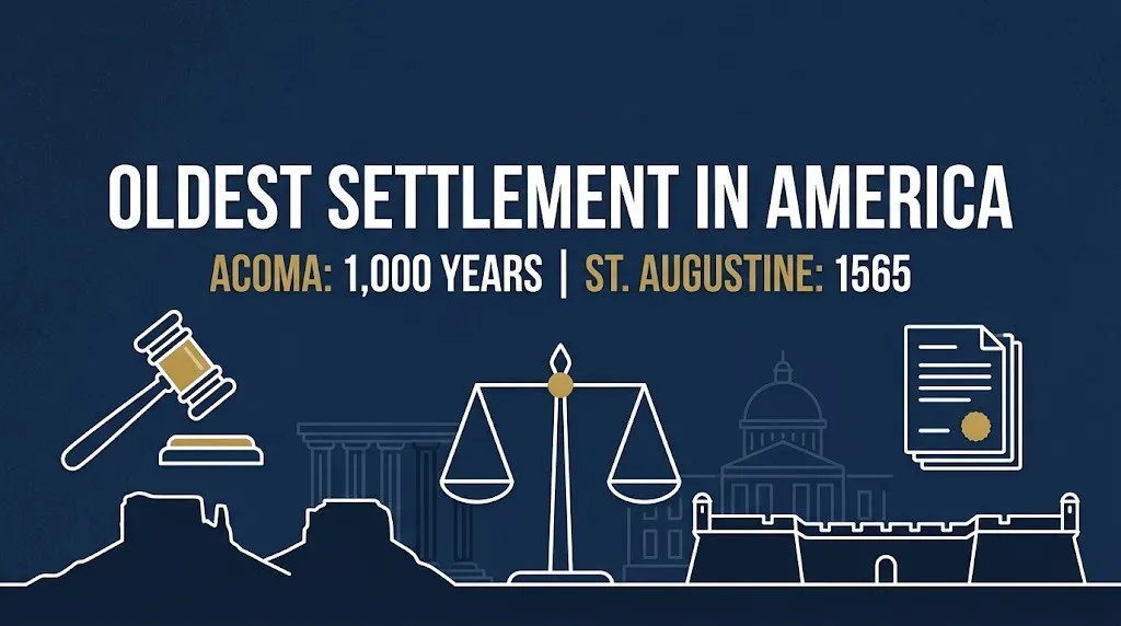 Oldest settlement in America 2026 hero banner comparing Acoma Sky City and St. Augustine