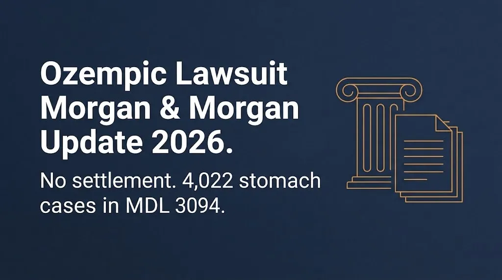 Ozempic lawsuit Morgan and Morgan update 2026 banner showing no settlement and 4,022 MDL cases