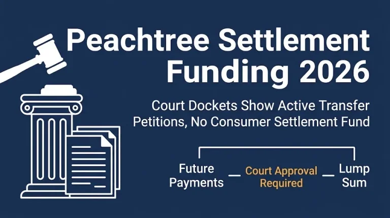 Peachtree Settlement Funding 2026 hero banner showing court-approved transfer process from future payments to lump sum.
