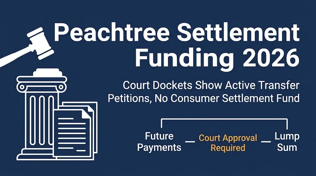 Peachtree Settlement Funding 2026 hero banner showing court-approved transfer process from future payments to lump sum.