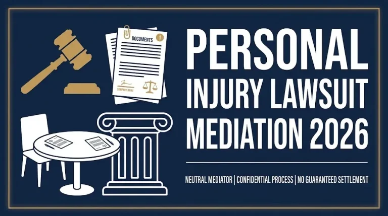 Personal injury lawsuit mediation 2026 banner showing neutral mediator process and confidentiality.