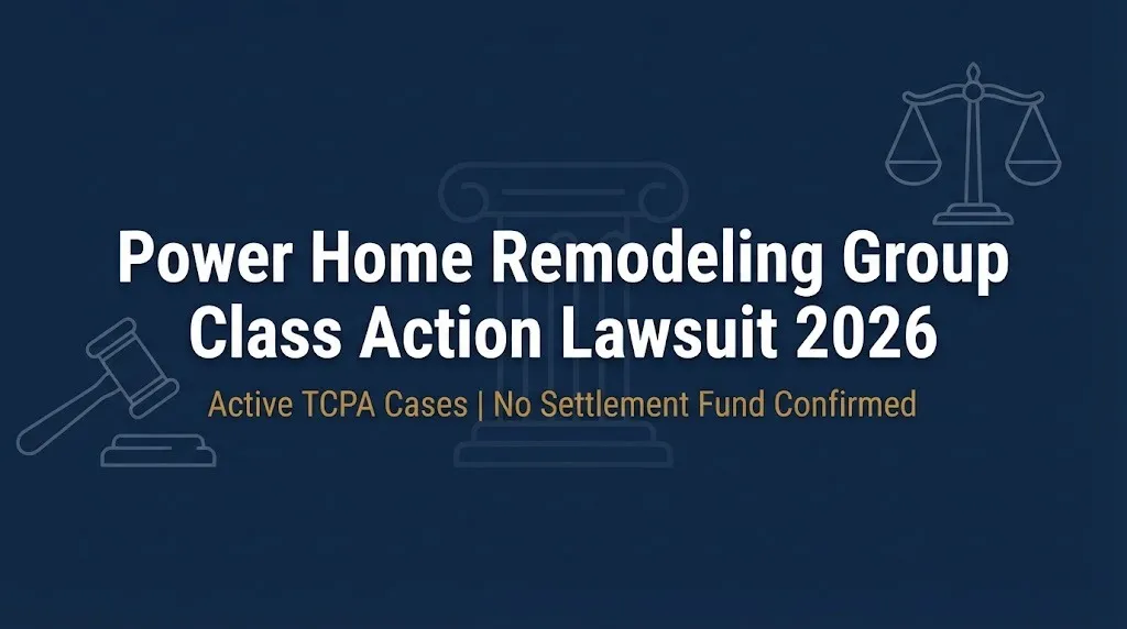 Power Home Remodeling Group class action lawsuit 2026 banner with TCPA case status and no settlement confirmed.