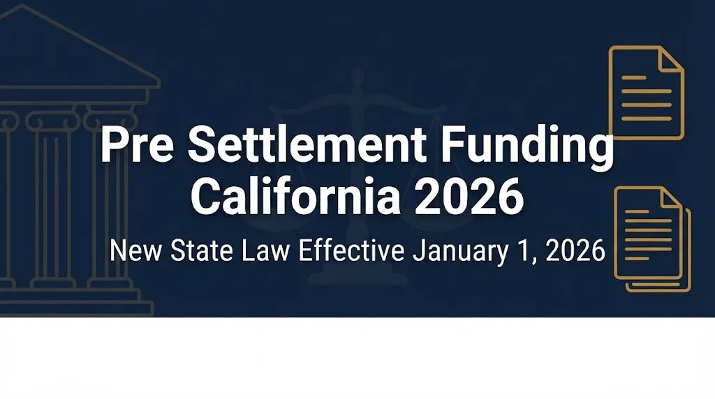 Pre settlement funding California 2026 hero banner with new state law effective date