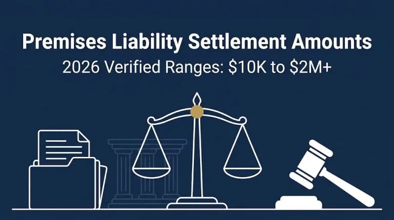 Premises liability settlement amounts 2026 hero banner showing verified payout ranges from $10,000 to $2 million