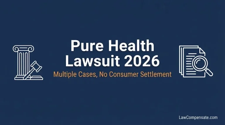 Pure Health lawsuit 2026 infographic showing multiple legal cases and no consumer settlement.
