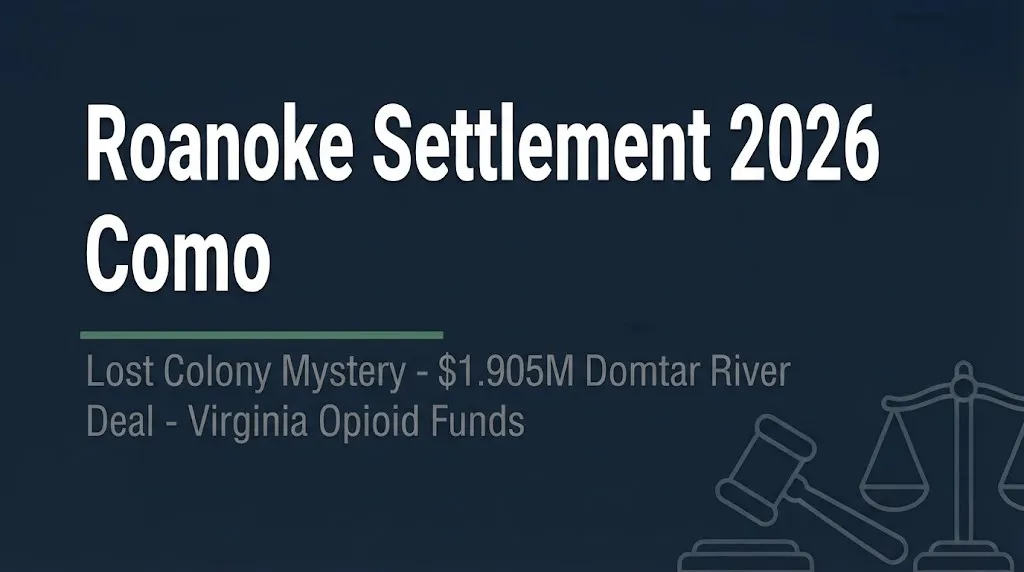 Roanoke settlement 2026 banner showing Lost Colony, Domtar river deal, and opioid fund allocations.