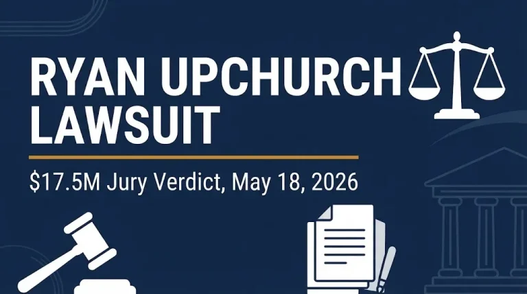 Ryan Upchurch lawsuit banner showing the $17.5M jury verdict dated May 18, 2026