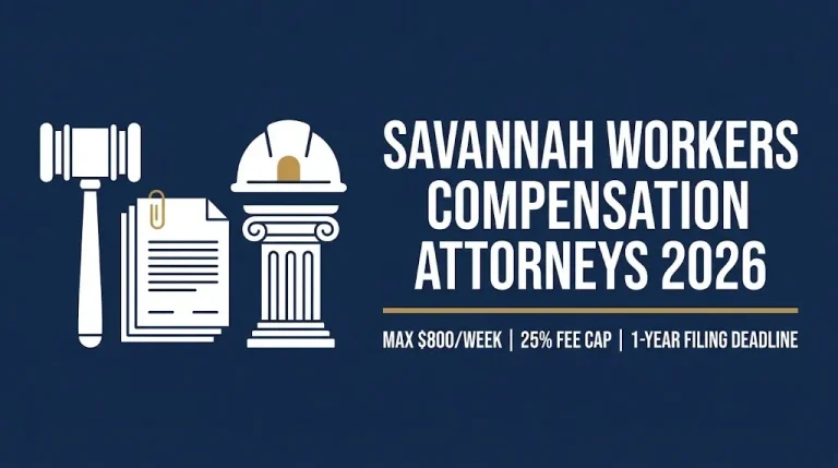 Savannah workers compensation attorneys 2026 banner showing $800 weekly max and 25% fee cap.