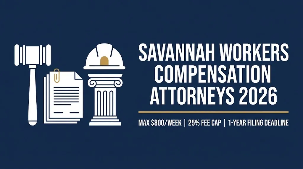 Savannah workers compensation attorneys 2026 banner showing $800 weekly max and 25% fee cap.
