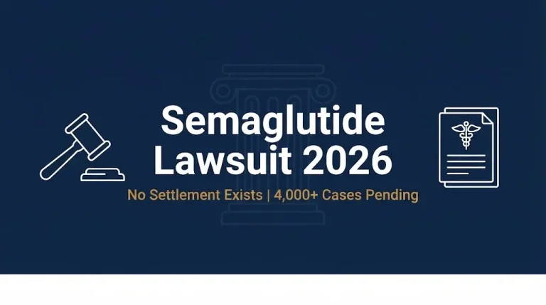 Semaglutide lawsuit 2026 banner showing no settlement exists and over 4,000 cases pending.