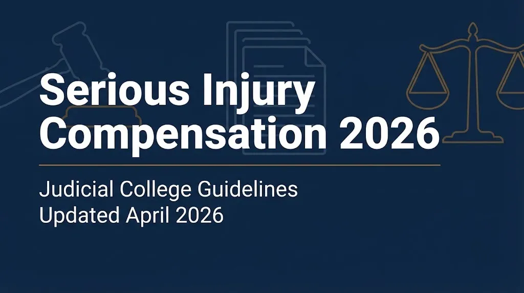 Serious injury compensation 2026 banner with updated Judicial College Guidelines text and legal imagery