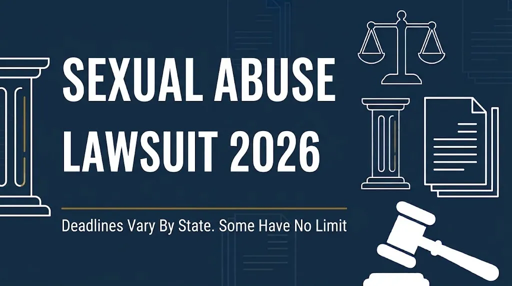 Sexual abuse lawsuit 2026 banner showing state-specific deadlines and no national settlement fund