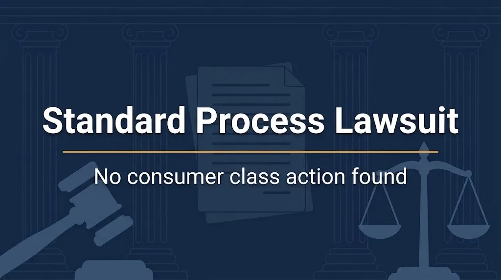 Standard Process lawsuit banner noting no consumer class action was found as of October 2026
