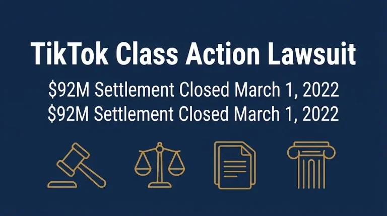 TikTok class action lawsuit 2026 banner noting the $92 million settlement closed March 1, 2022