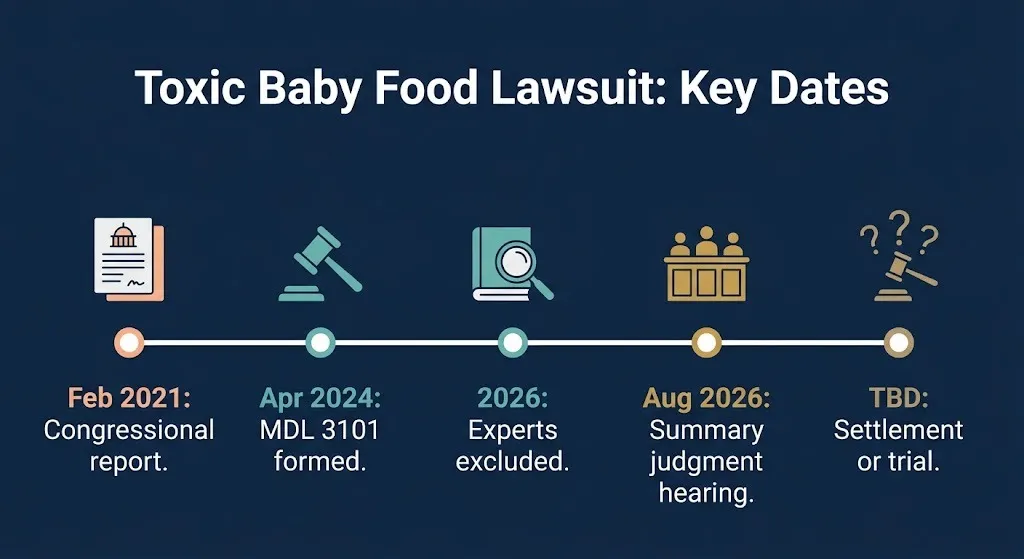Timeline of key dates in toxic baby food lawsuit from 2021 through 2026