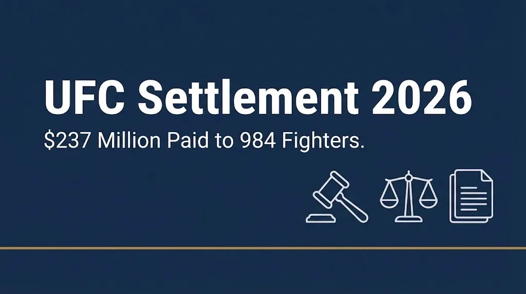 UFC settlement 2026 update banner showing $237 million paid to fighters.