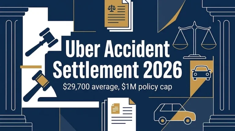 Uber accident settlement 2026 banner showing $29,700 average and $1 million policy cap.